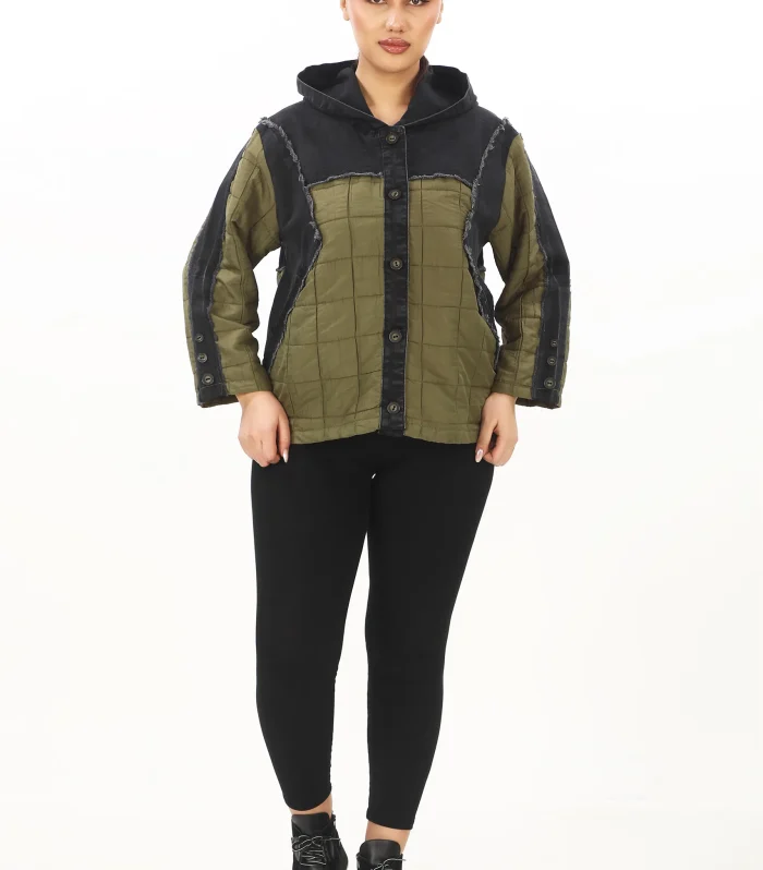 Kapüşonlu Kapitone Kot Ceket