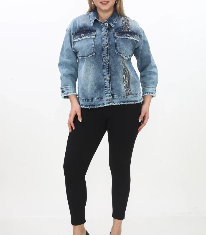 Leopar Çizgili Kot Ceket