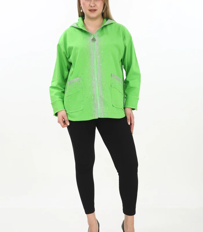 Kapüşonlu Taşlı Ceket